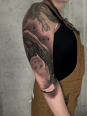 shark whale realistic tattoo black and grey. alo loco tattoo artist london uk