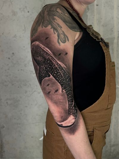 shark whale realistic tattoo black and grey. alo loco tattoo artist london uk