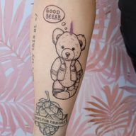 Cute Punk fluffy teddy bear... I really enjoyed this one. #teddybeartattoo #punktattoo #punk #teddybear #armtatoo