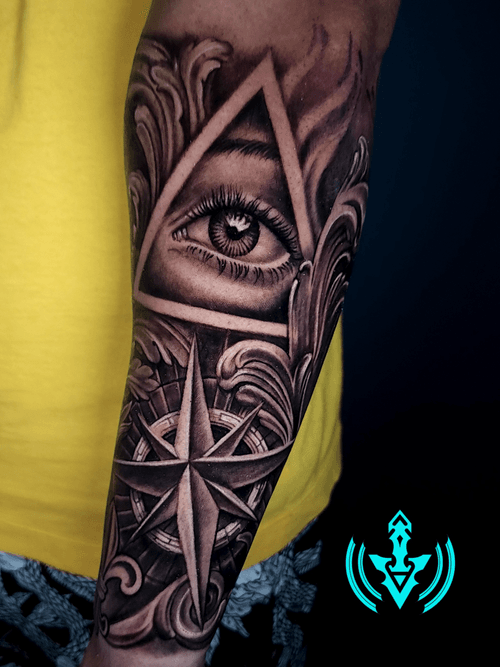 All-Seeing Eye and Compass Tattoo