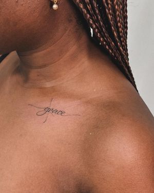 Get a delicate and intricate tattoo with small lettering by the talented artist Alex Caldeira. Perfect for those seeking a subtle yet meaningful design.