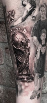 1994 World Cup trophy shin piece to fill in a gap of the soccer/football/futbol half sleeve. One last bit of space to fill in.