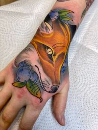 Fox and Berries Hand Tattoo