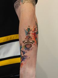 Folk Art Inspired Floral Heart Tattoo