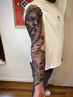 Old gods #dovenadam #statuetattoo #poseidontattoo #zeustattoo #fullarmtattoo