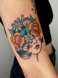 Traditional Flower Lady Tattoo
