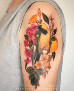 Bird and Flowers Tattoo