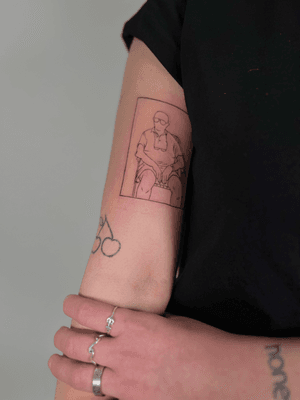 Minimalistic and detailed portrait outline tattoo by Jo Heatley with fine line illustration style.