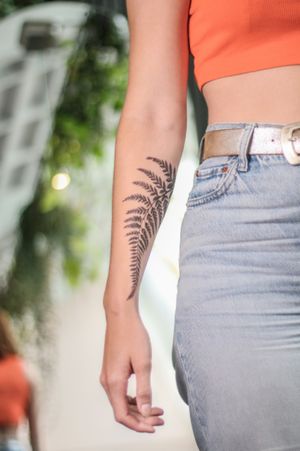 Adorn your skin with a stunning fern tattoo by George Francis, expertly rendered in illustrative style.