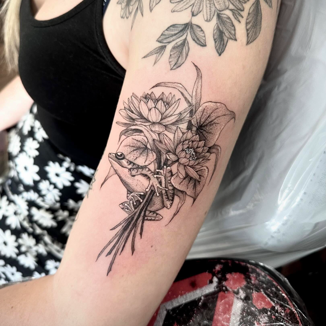 Frog and Floral Tattoo • Tattoodo