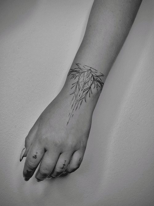 Delicate Abstract Botanical Wrist Tattoo