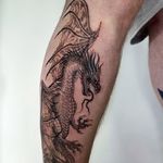 Dragon 🔥 for Jorge! Done @flow_tattoo_toronto Wanna do more dragons so hit me up if you have an idea ! • @bishoprotary @kwadron @eclipse.tattooink @goodjudy.ca • #dragon #dragontattoo #tattoodragon #customtattoo #legtattoos #torontotattoo