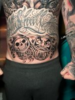 Fudogs for protection for ash with daruma dolls full front torso done in three days back to back