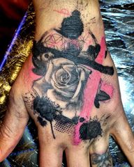 Pink trash polka. . . . . . . . . . . #art #artistsoninstagram #trending #trashpolkatattoo #trashpolka #tattooapprentice #tattoostyle #tatuajes #tattoo #tattooist #tattoos #tattooideas #tatuaje #tattooaftercare #tattooartist #tattooart #blackandgreytattoo #colortattoo #rosetattoo #pinktattoo #handtattoo