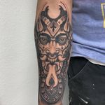 Demonic start to and angel and demon sleeve. Fun tattoo. More to come soon #demon#demontattoo#realistic#neotraditional#neotraditionaltattoo#angel#bngtattoo#bng#tattoos#tattoo#ikonikink#ikonikinktattoos