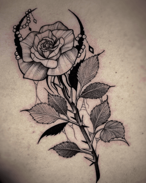 Gothic Rose and Crescent Moon Tattoo
