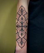 Intricate Ornamental Blackwork Forearm Tattoo