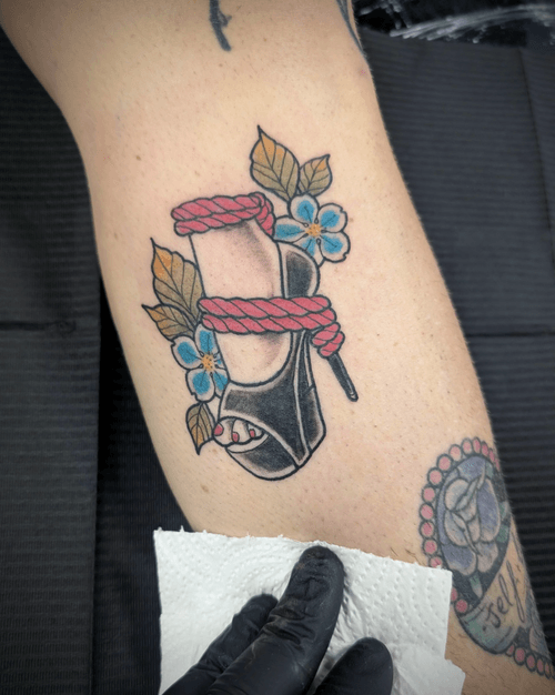 High Heel Shoe with Flowers Tattoo
