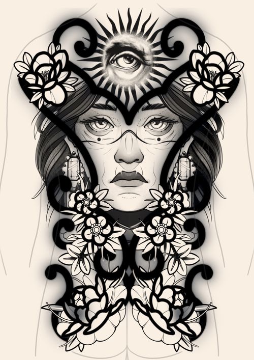 Back Piece Lady Flowers