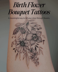 Her family, gathered into one bouquet. Each birth flower woven into a single story. It’s her second tattoo with me. Thank you so much for coming back.? Booking open for Dec 2025 / Jan 2026 in Los Angeles. ? Send your idea via DM or email : estherinkflower@gmail.com . . . #estherinkflower #birthflowertattoo #floraltattoo #bouquettattoo