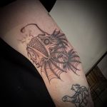 Flash tattoo done today! - - - - - #anglerfish#anglerfishtattoo#gothicfishtattoo#blackworkfish#blackwork