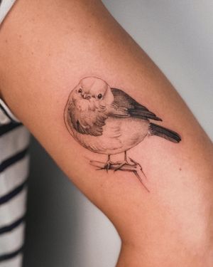 Express your free spirit with this stunning black and gray bird tattoo, expertly crafted by talented artist Alex Caldeira.