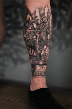 Liverpool FC leg sleeve including progress featuring Mo Salah , Steven Gerrard , Trent Alexander Arnold and Jamie Carragher to come . Stay tuned ! . . . #realism #realistic #microrealism #portraittattoo #legsleeve #footballtattoo #blackandgrey