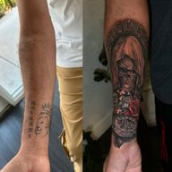 Cover-up: grim reaper sleeve over old tattoos