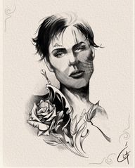 Illustrative Portrait with Neo-Tribal Rose Shoulder Design