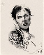 Illustrative Portrait with Neo-Tribal Rose Shoulder Design