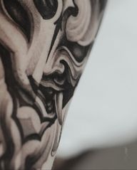 This tattoo took a full day session to finish. In the moment an eternity, after it was finished it was a quick but important investment to Marcus when getting his first tattoo. Booking via e-mail. Check bio. ? ? #TattooArt #SkinArt #Oni #Hanyamask #Closeup #GradientArt #DenmarkTattoos #ArtCollectors #DarkArt #BlackAndGrey