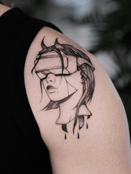 Cyberpunk Horned Woman with VR