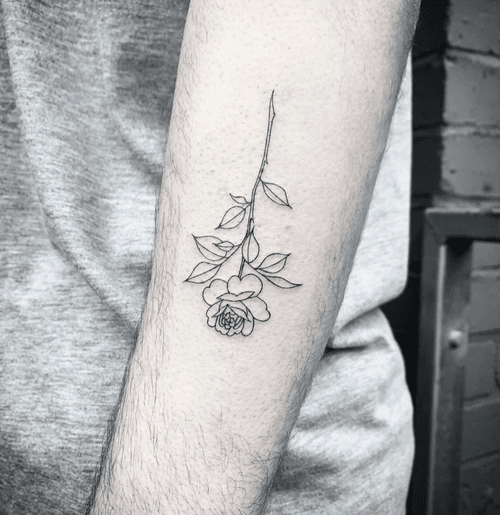 Fine Line Hanging Rose Tattoo