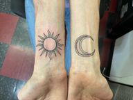 Did this super cute sun and moon duo before the holiday on someone I hold very dear! Thanks so much for trusting me with your first tattoos Andy. Tell all your friends back in Seattle where ya got ‘em! ♥️✨ ✨•••#tattoo #blackwork #blackworktattoo #tattoos #tattooartist #tattooideas #tattooflash #flashart #flashtattoo #dotwork #dotworkers #dotworktattoo #sunandmoon #suntattoo #moontattoo #sunandmoontattoo