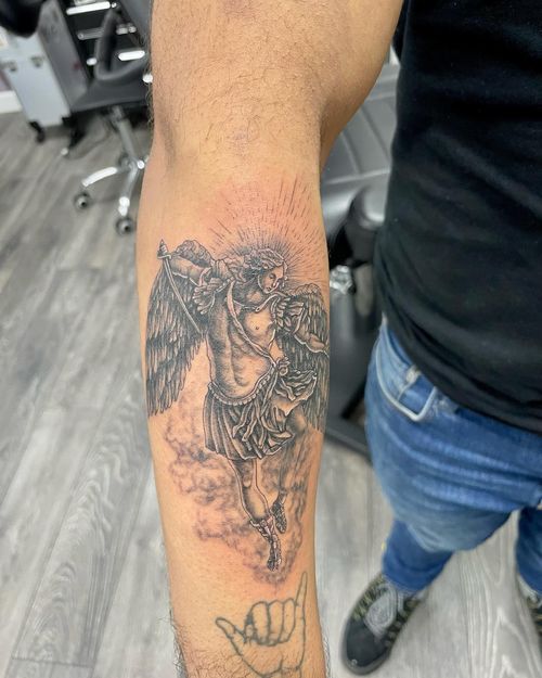 Archangel Michael Black and Gray Tattoo