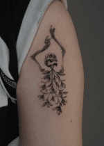 Microrealism skeleton with snowdrops.