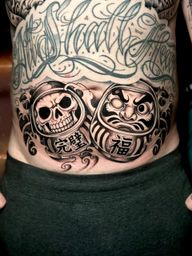 Daruma Skull Stomach Tattoo