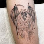 Fun custom design tattooed this week 💀 DM to book in! Tattooed at @thestudioafflecks . . . . . . #reaper #fineline #finelinetattoo #customtattoo #customdesign #manchestertattoo