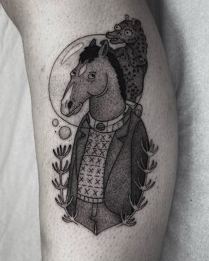 Get a unique and detailed Bojack Horseman tattoo by the talented artist Barbara Nobody. Express your love for the iconic TV show with this illustrative design.