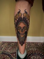 Skull with Floral Headdress Tattoo