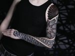 More angles of this sleeve... #geometricsleeve #geometricink #blackworktattoo #dotworktattoo #abstract #cubetattoo #geometricart