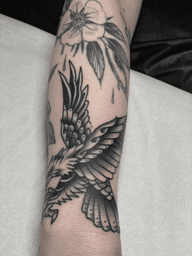 Black and grey eagle tattoo traditional gap filler