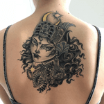 Mystical Black and Gray Woman with Crescent Moon