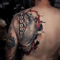 Abstract Shark and Voodoo Tattoo