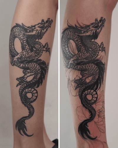 Correction of a dragon tattoo from another artist and addition of new subtle details