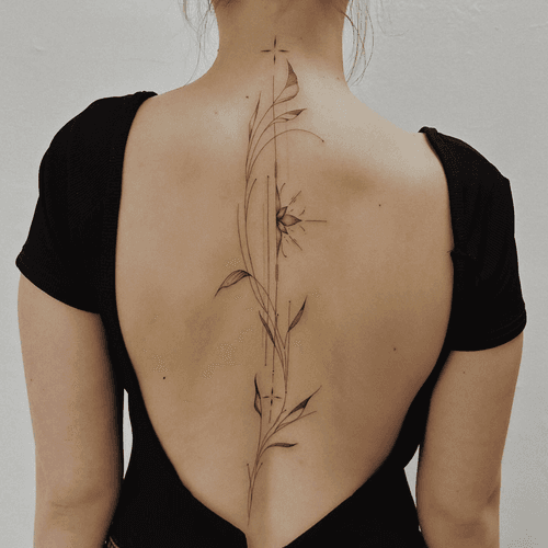 Vertical Botanical Spine Tattoo