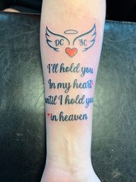 Memorial Tattoo with Wings and Script