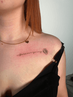 Fineline Lettering & Rose on Collarbone