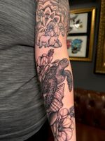 Sea Turtle and Flowers Tattoo