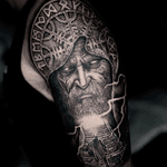 Realistic black and grey Norse influenced shoulder piece 